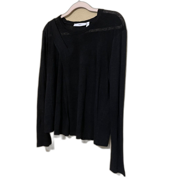 Wilt Aritzia Long Sleeve Linen Tee Women Medium Black Oversize Pleated Front Top - Picture 2 of 8